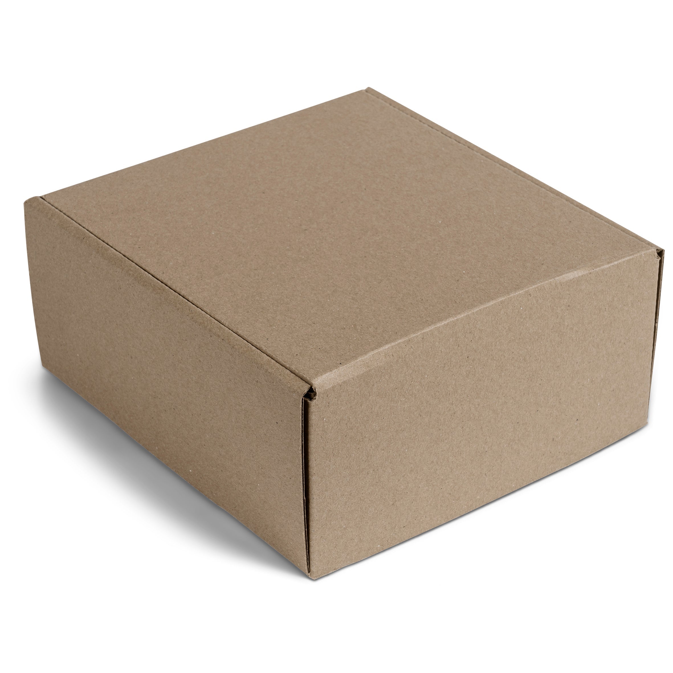Unbranded corrugated cardboard gift box shown in a closed position.