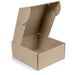 Unbranded corrugated cardboard gift box shown in an open position unbranded.