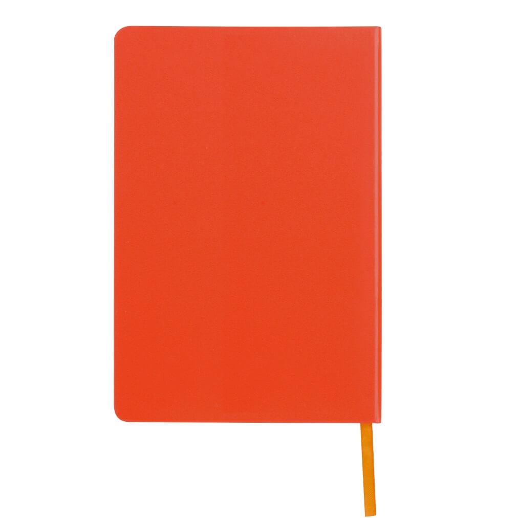 Back view of a orange notebook