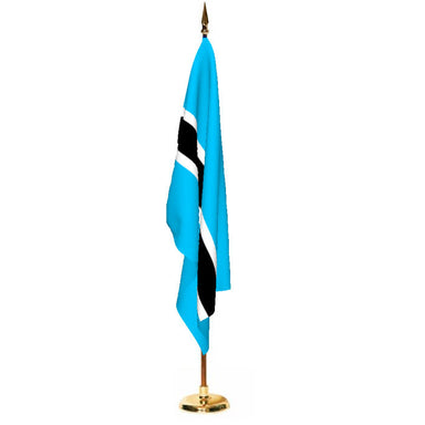 Botswana national flag on an indoor flagpole.