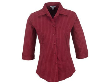 Ladies 3/4 Sleeve Manhattan Striped Shirt - Red Only-Shirts & Tops