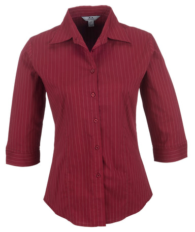 Ladies 3/4 Sleeve Manhattan Striped Shirt - Red Only-Shirts & Tops-L-Red-R