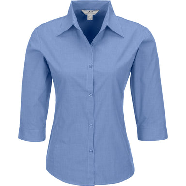 Ladies 3/4 Sleeve Micro Check Shirt-L-Blue-BU