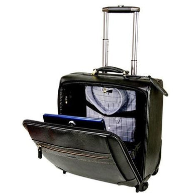 The Spinner Lea 4 Wheel Leather Computer Trolley Case | Black-