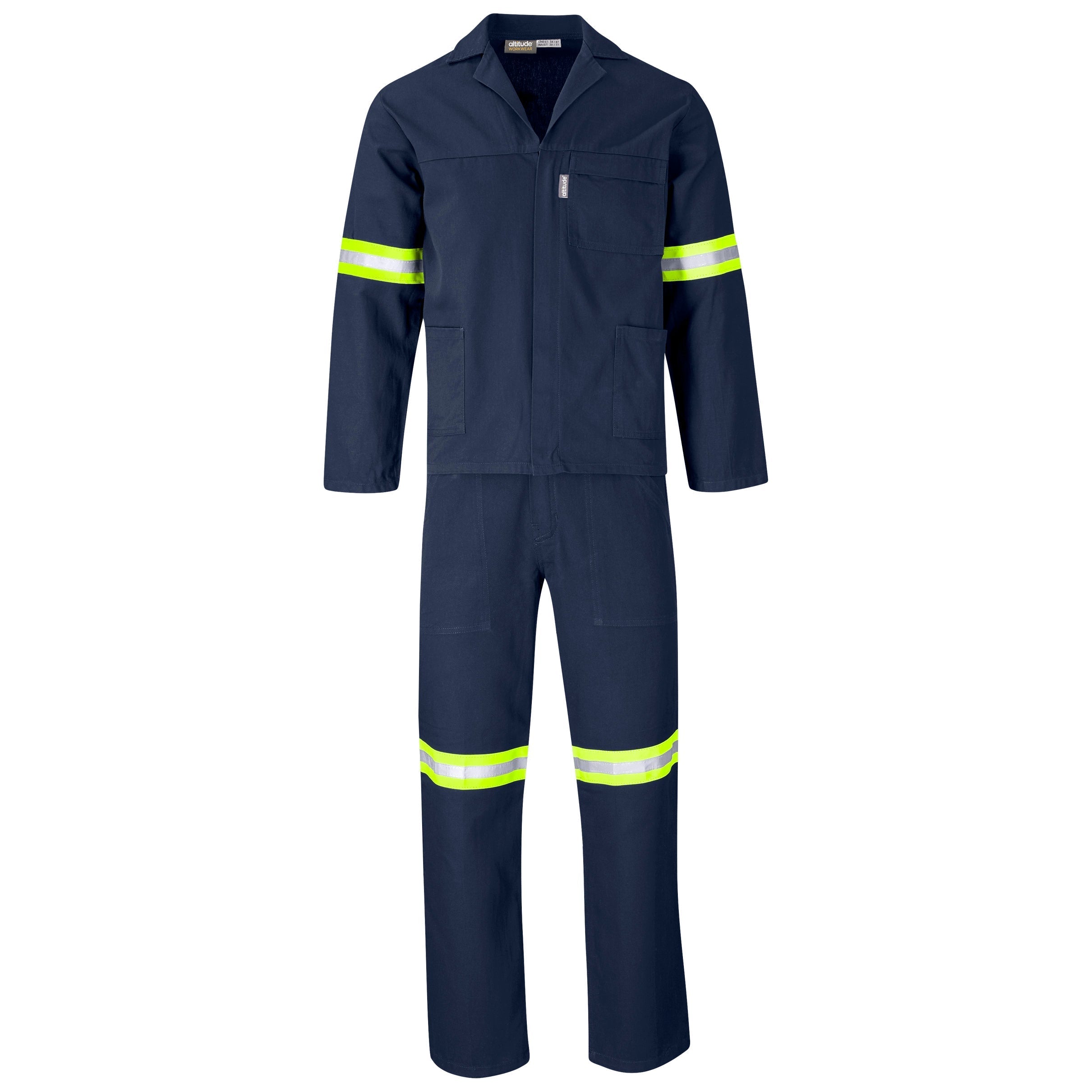 Technician 100% Cotton Conti Suit - Reflective Arms, Legs & Back - Yellow Tape-32-Navy-N