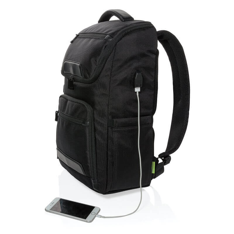 Backpack showing a side elevation