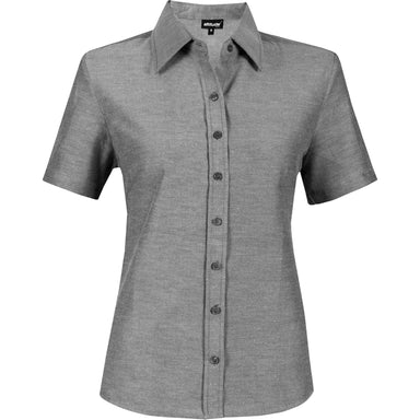 Ladies Short Sleeve Oxford Shirt - Charcoal Only-L-Charcoal-C