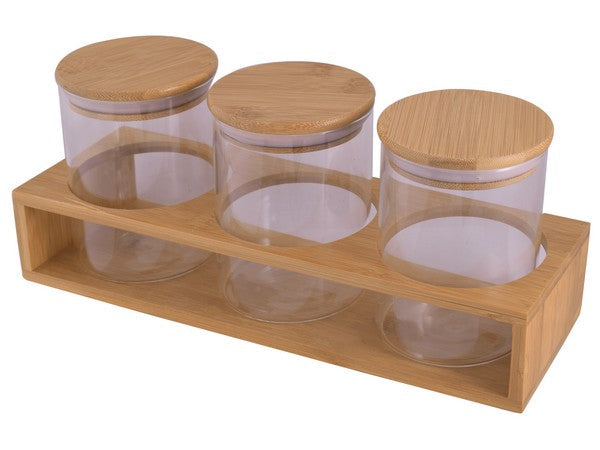 3-Piece Storage Jars & Stand-Brown & Transparent