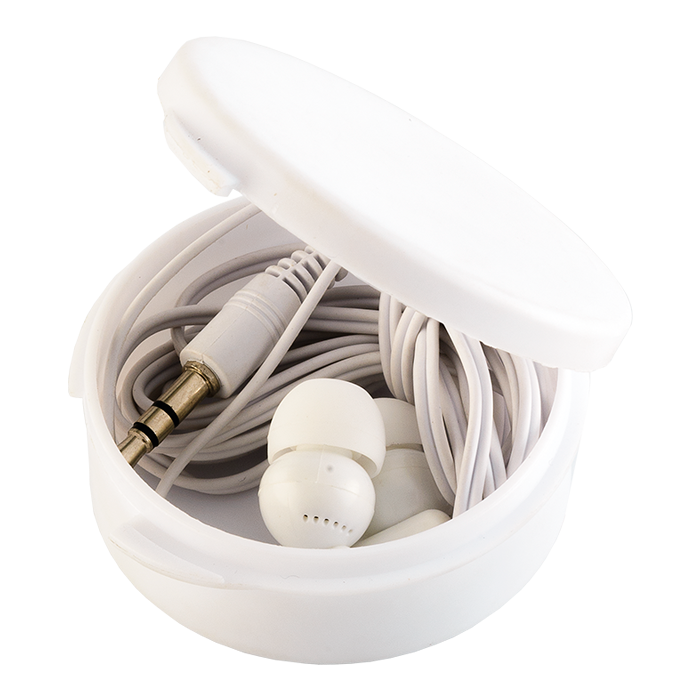 Earphones in Round Case