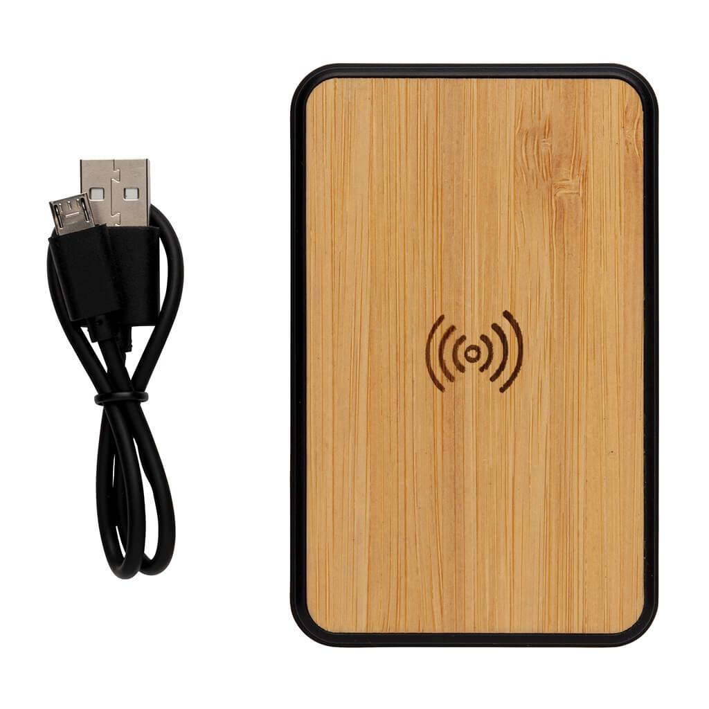 Bamboo Anti-microbial Wireless Powerbank with cable set