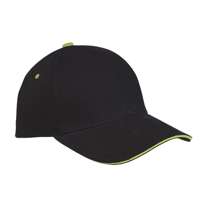 6 Panel Single Jersey Cap Black/Lime / STD / Last Buy - Caps