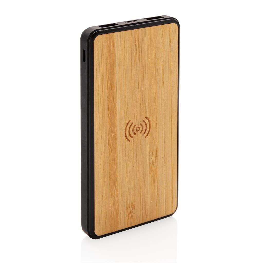 Bamboo Anti-microbial Wireless Powerbank Showing the Front of the device