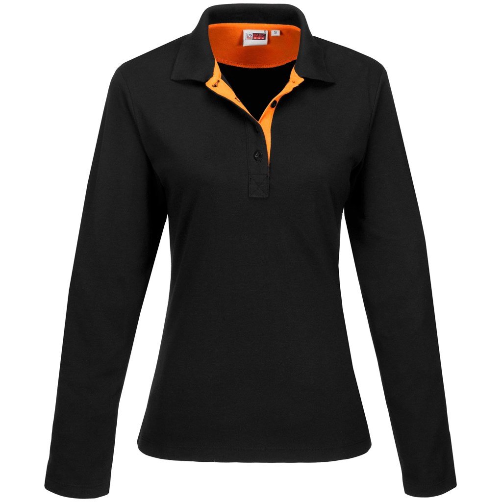 Ladies Long Sleeve Solo Golf Shirt  - Orange