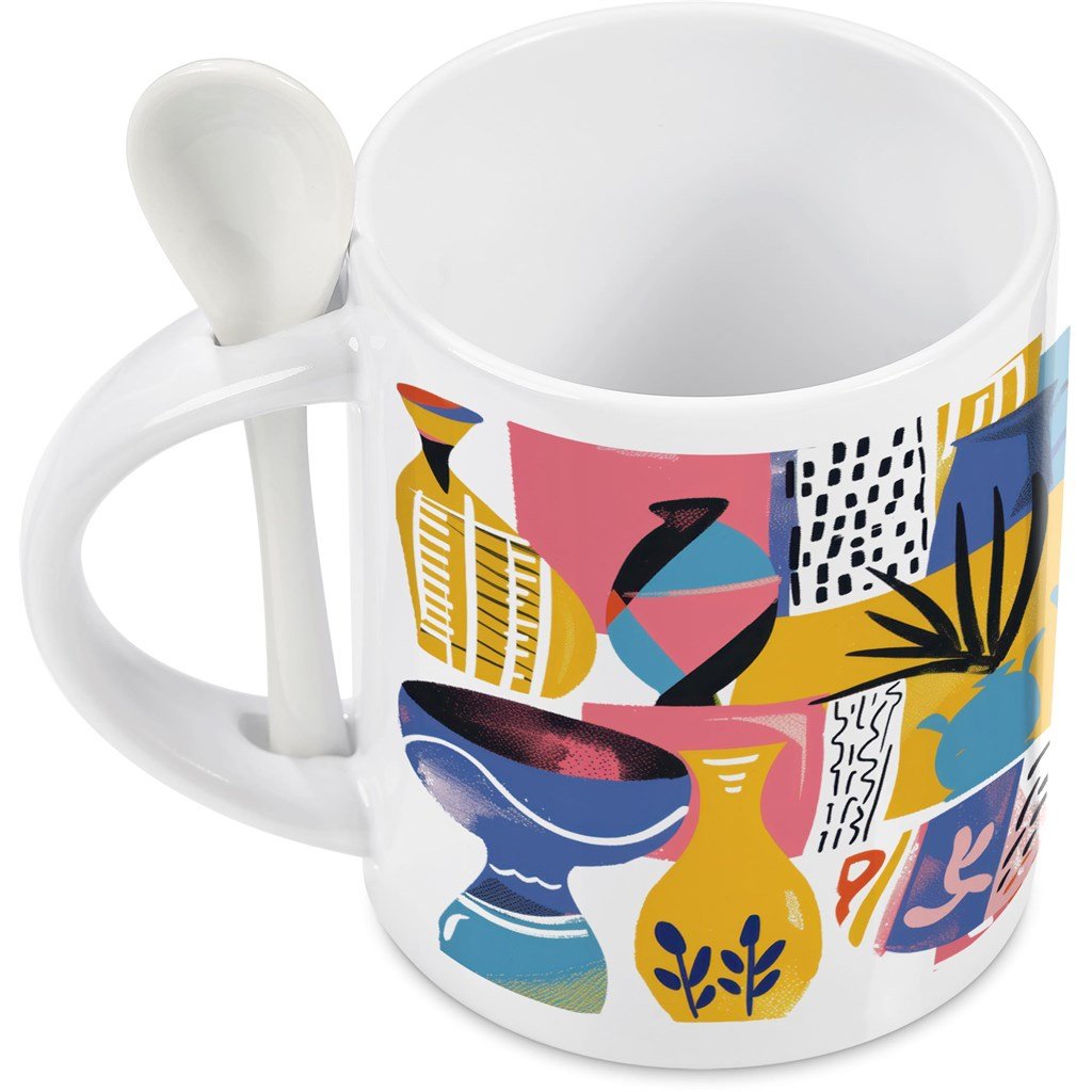 Eden Sublimation Ceramic Coffee Mug & Spoon Set - 320ml