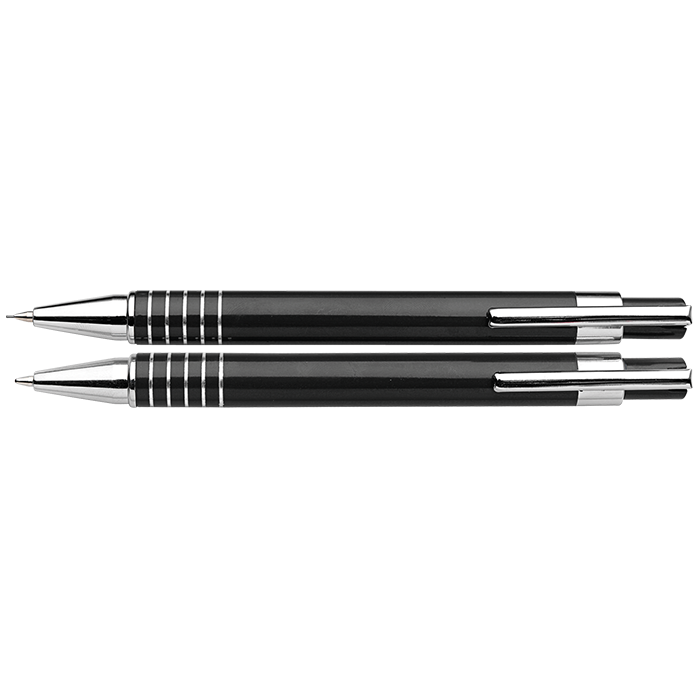 BP3298 - Lacquered Barrel Matching Ballpoint Pen and Clutch Pencil Set Black / STD / Regular - Writing Instruments