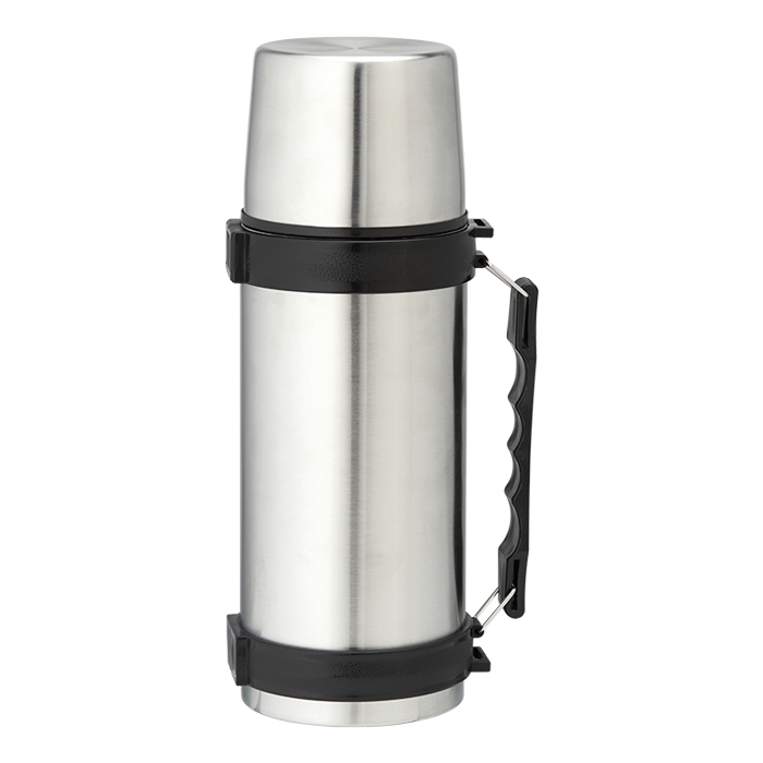 BW0064 - 1l Stainless Steel Travel Flask with Carry Handle Silver / STD / Regular - Drinkware