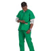 Man in green or emerald medical scrub set
