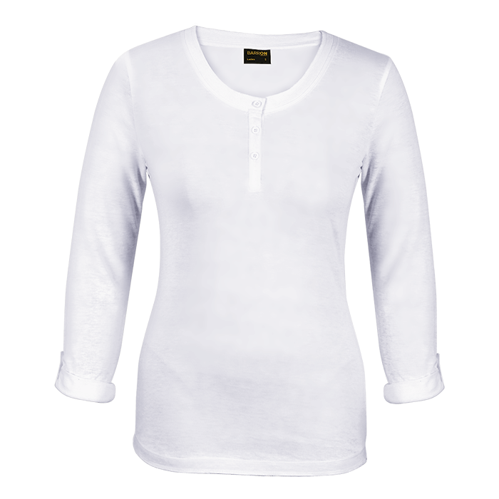 145g Henley Long Sleeve T-Shirt Ladies White / XS / Last Buy - T-Shirts