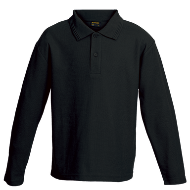 175g Pique Knit Long Sleeve Golfer Kiddies Black / 9 to 10 / Regular - Kids-Golf Shirts