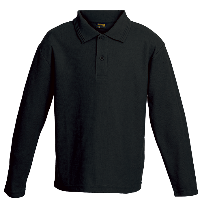 175g Pique Knit Long Sleeve Golfer Kiddies Black / 9 to 10 / Regular - Kids-Golf Shirts