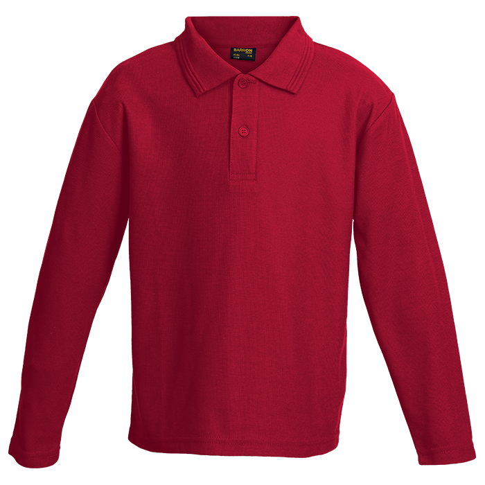 175g Pique Knit Long Sleeve Golfer Kiddies Red / 5 to 6 / Regular - Kids-Golf Shirts