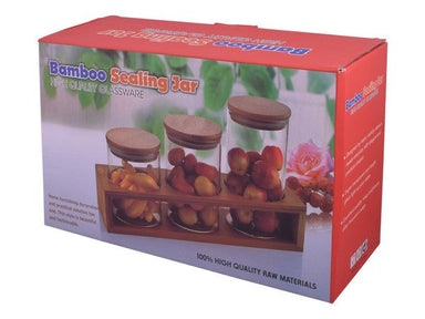 3-Piece Storage Jars & Stand-Brown & Transparent