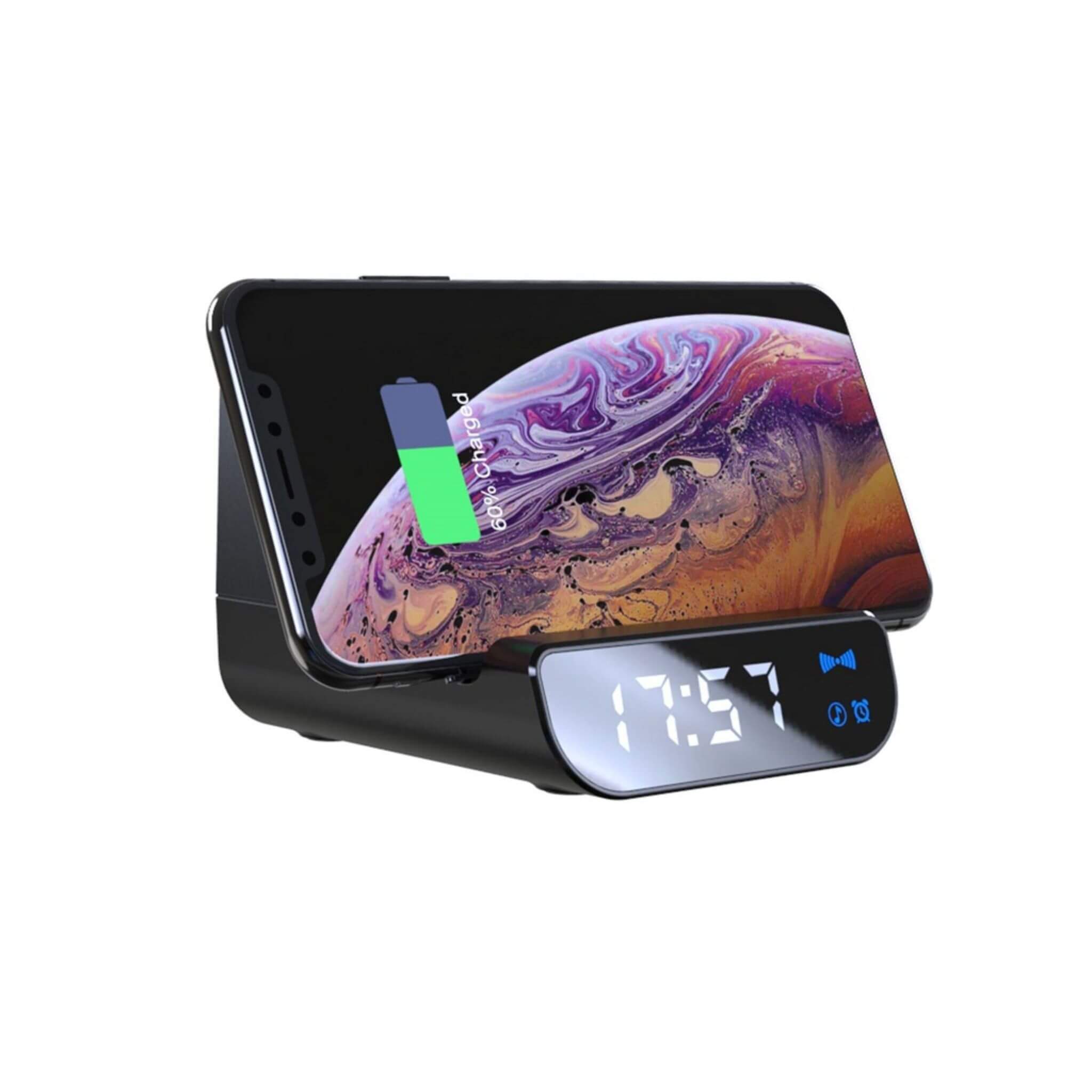 5-Watt Speaker 4000mAh-Wireless Powerbank and Alarm-Clock In Use