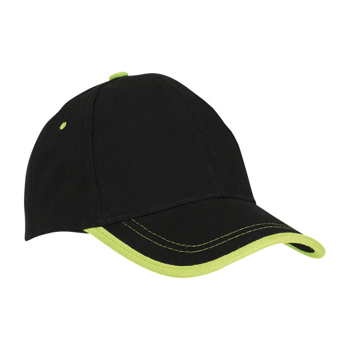 6 Panel Canvas Binding Cap Black/Lime / STD / Regular - Caps