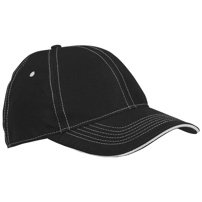 6 Panel Microfibre Stitch Cap Black/White / STD / Last Buy - Caps