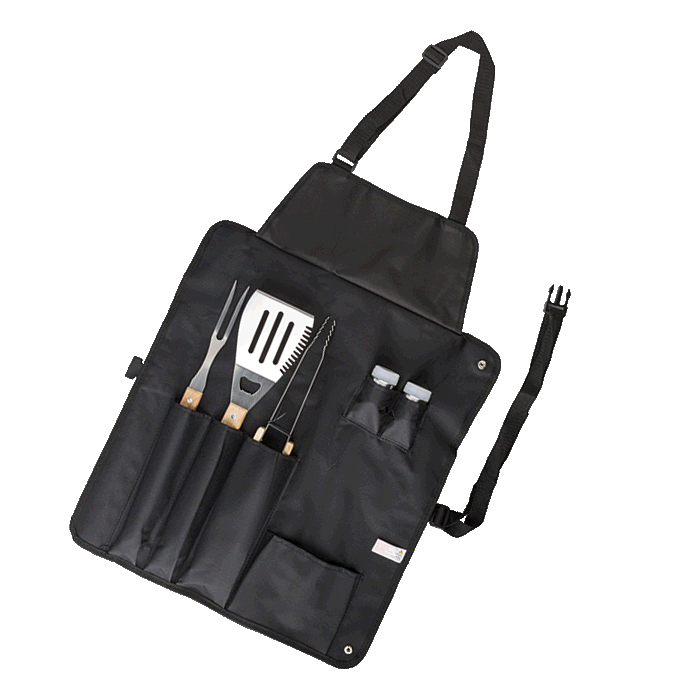 6 Piece Barbeque Braai Set in Apron Black / STD / Regular