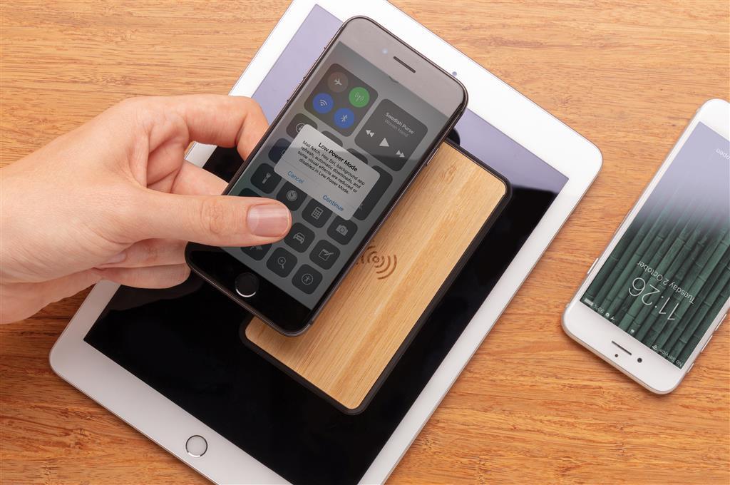 Bamboo Anti-microbial Wireless Powerbank charging mobile phone and tablet