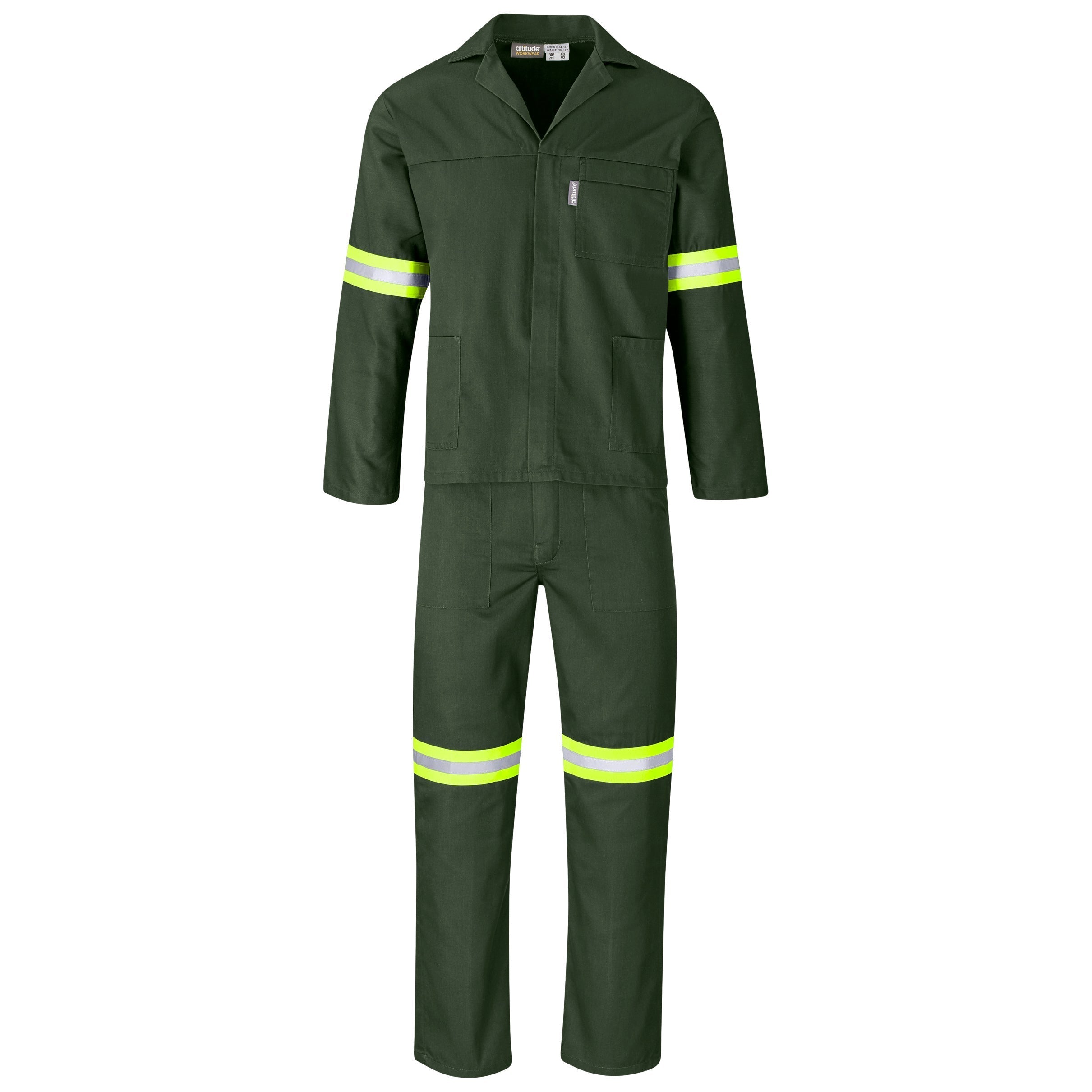 Acid Resistant Polycotton Conti Suit - Reflective Arm & Legs - Yellow Tape-32-Olive-OL