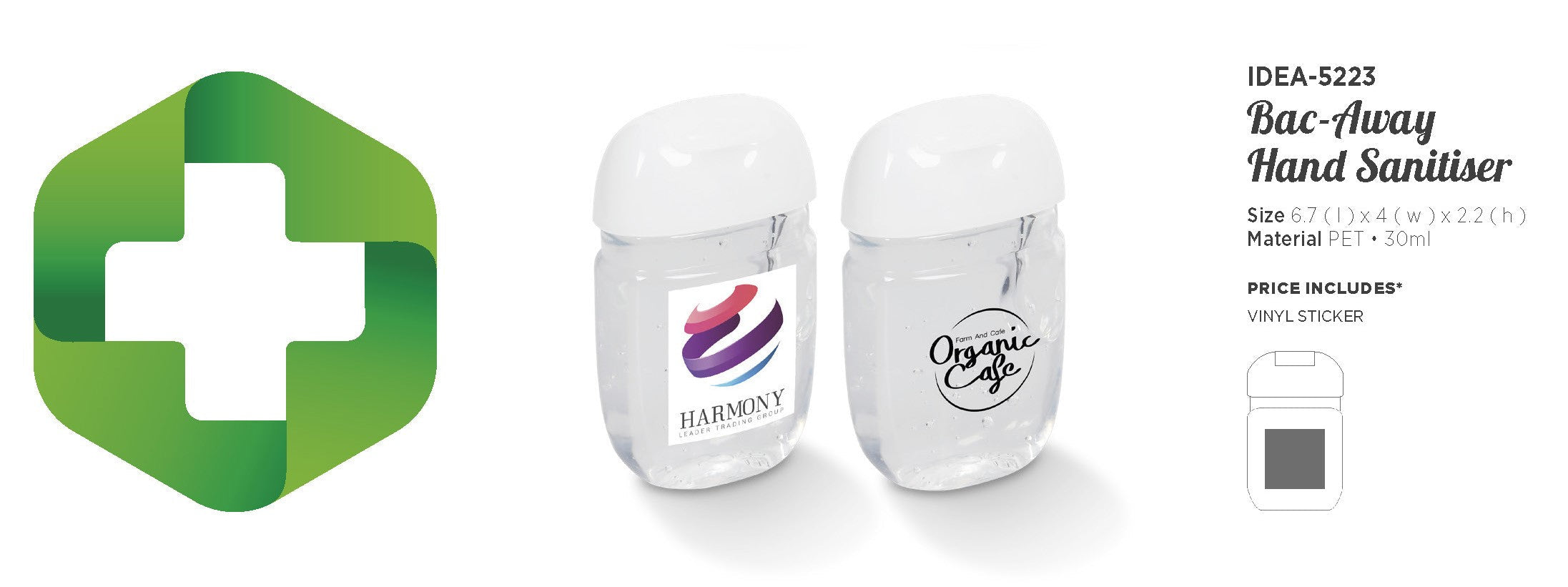 Bac-Away Gel Hand Sanitiser - 30ml-Solid White-SW