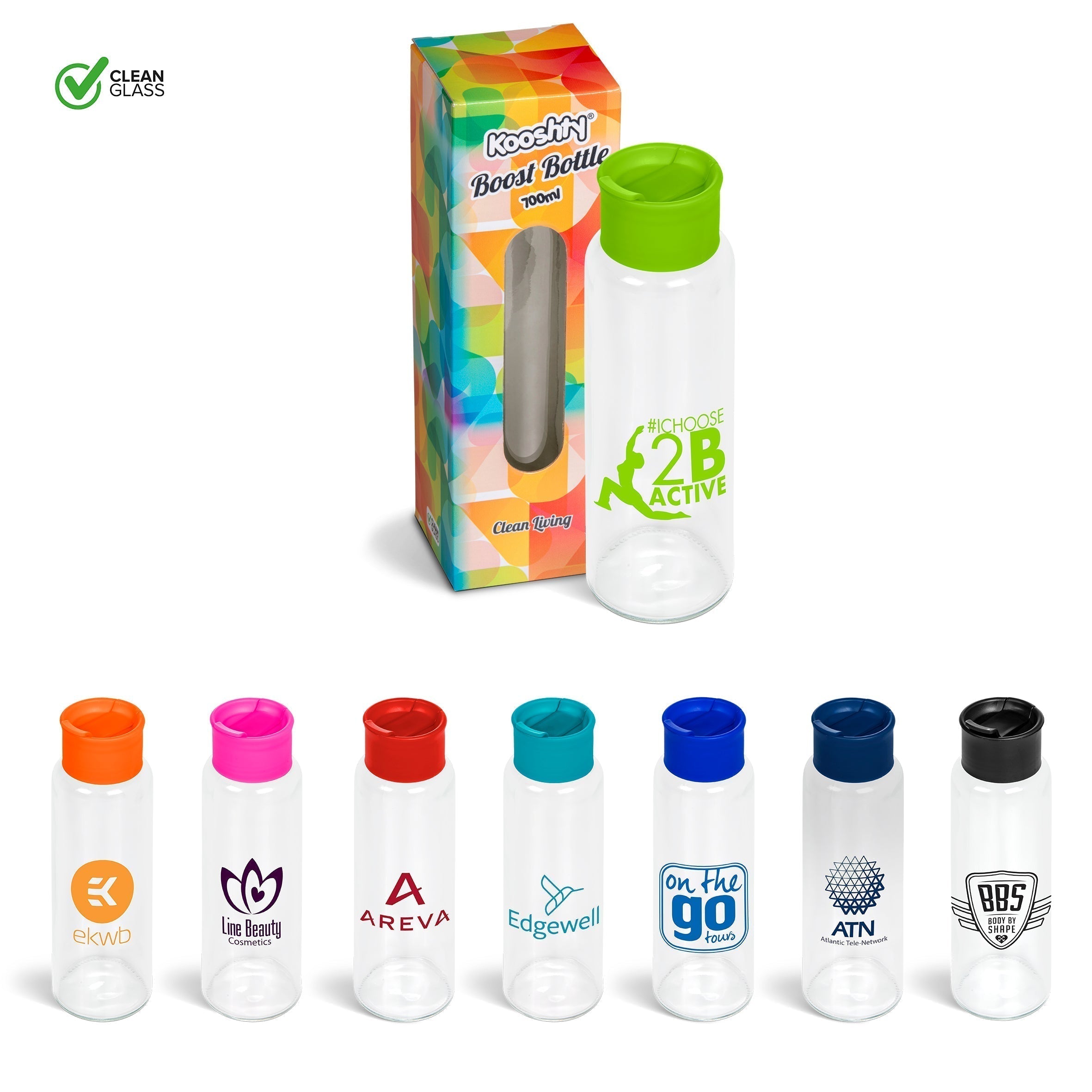 Kooshty Boost Glass Water Bottle - 700ml-Water Bottles-Black-BL