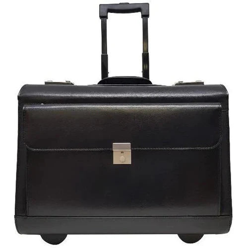 Genuine Leather Pilot Case on Wheels - Briefcases