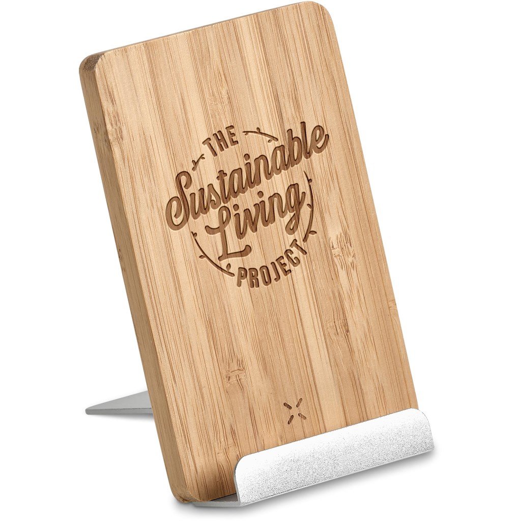Hakka Bamboo & Recycled Aluminium Wireless Charging Phone Stand NATURAL - Chargers,Bamboo Products,Technology