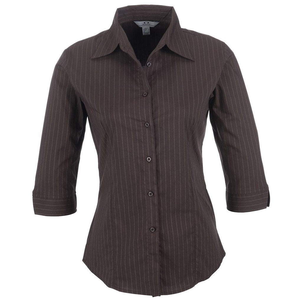 Ladies 3/4 Sleeve Manhattan Striped Shirt - Brown Old 4XL / BROWN OLD - Lounge Shirts,Lounge Shirts