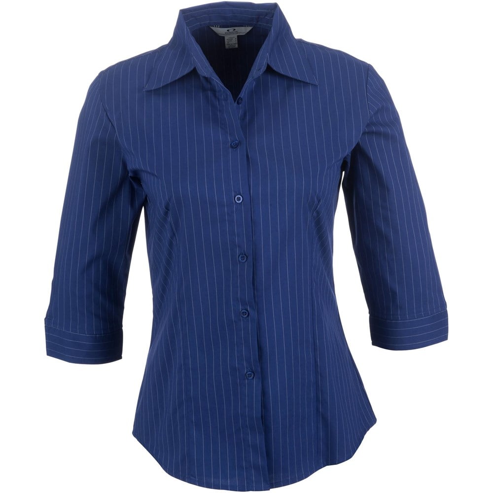 Ladies 3/4 Sleeve Manhattan Striped Shirt  - Light Blue
