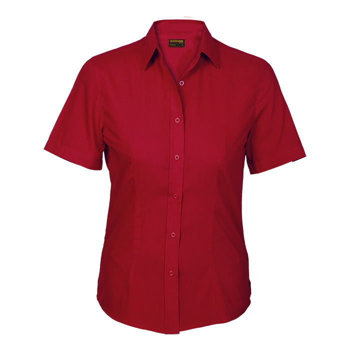 Ladies Basic Poly Cotton Blouse Short Sleeve  Red / 