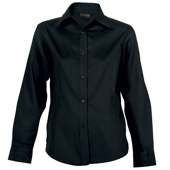 Ladies Brushed Cotton Twill Blouse Long Sleeve Black / 3XL / Regular - Shirts-Corporate