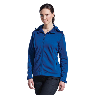 model in blue jacket