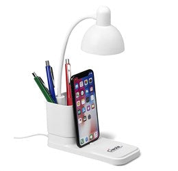 Lexicon Desk Lamp, Pen Caddy & Phone Stand-Solid White-SW