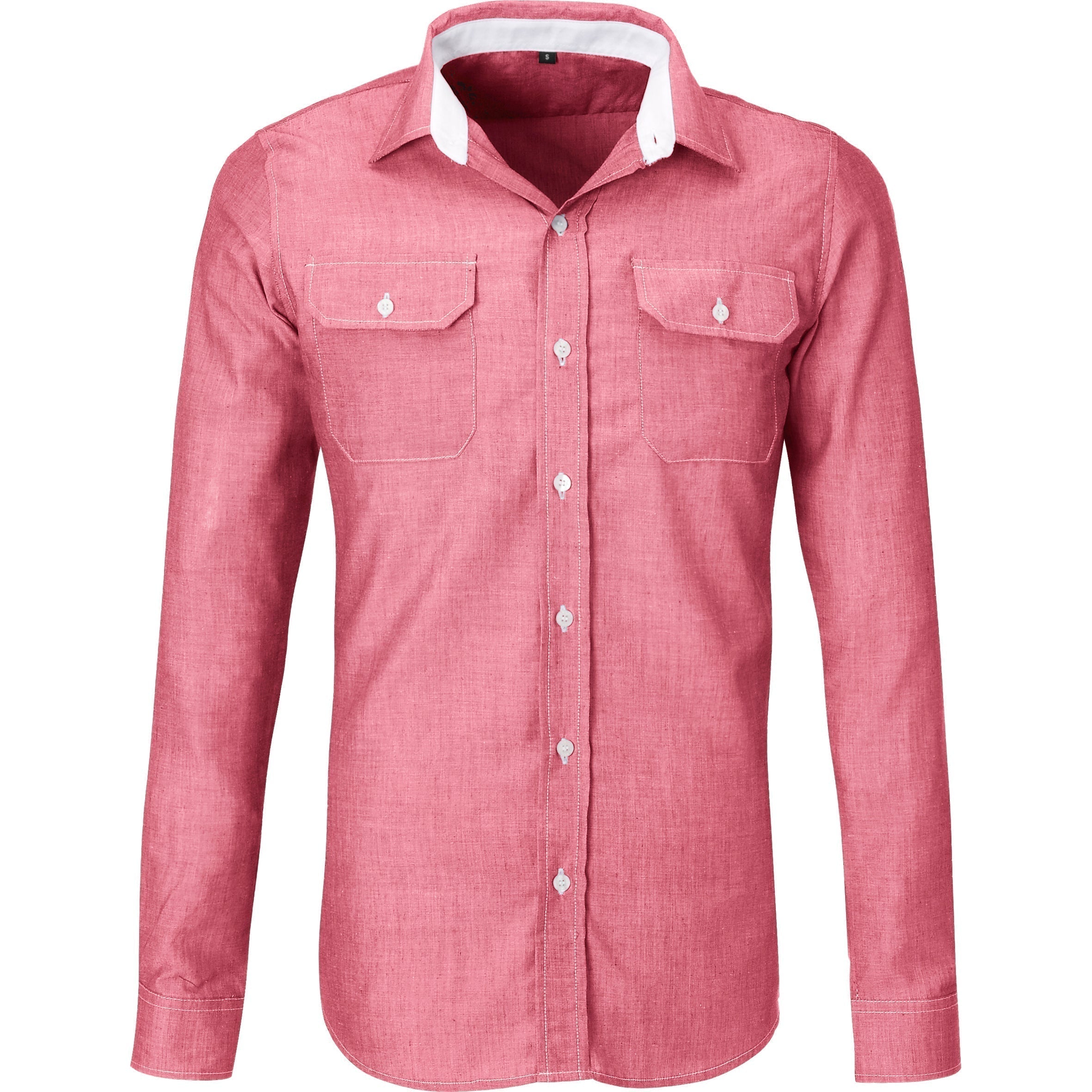Mens Long Sleeve Windsor Shirt-L-Red-R
