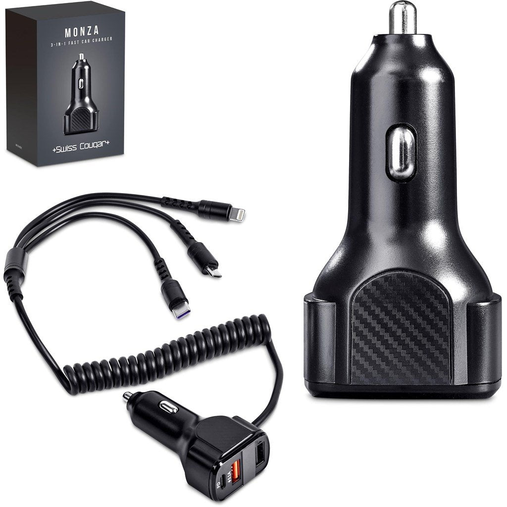 Monza 3-in-1 Fast Car Charger BLACK - On the Road,Chargers and Adaptors,Travel Essentials,Technology