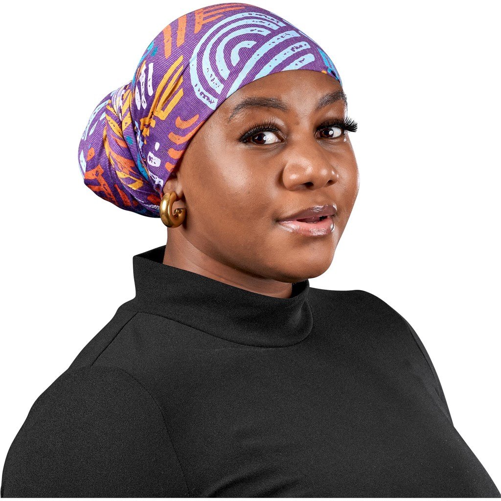 Pre-Printed Sample Custom Crown Polyester Head Wrap BLACK - Toiletry and Cosmetic Bags