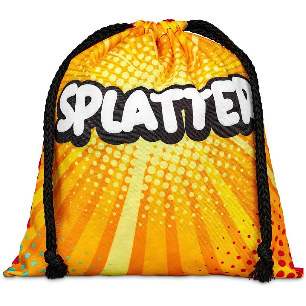 Pre-Printed Sample Custom Indian Midi Polyester Drawstring Pouch BLACK - Bags and Backpacks