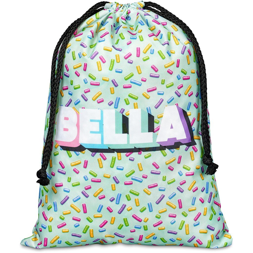 Pre-Printed Sample Custom Pacific Maxi Polyester Drawstring Pouch BLACK - Bags and Backpacks