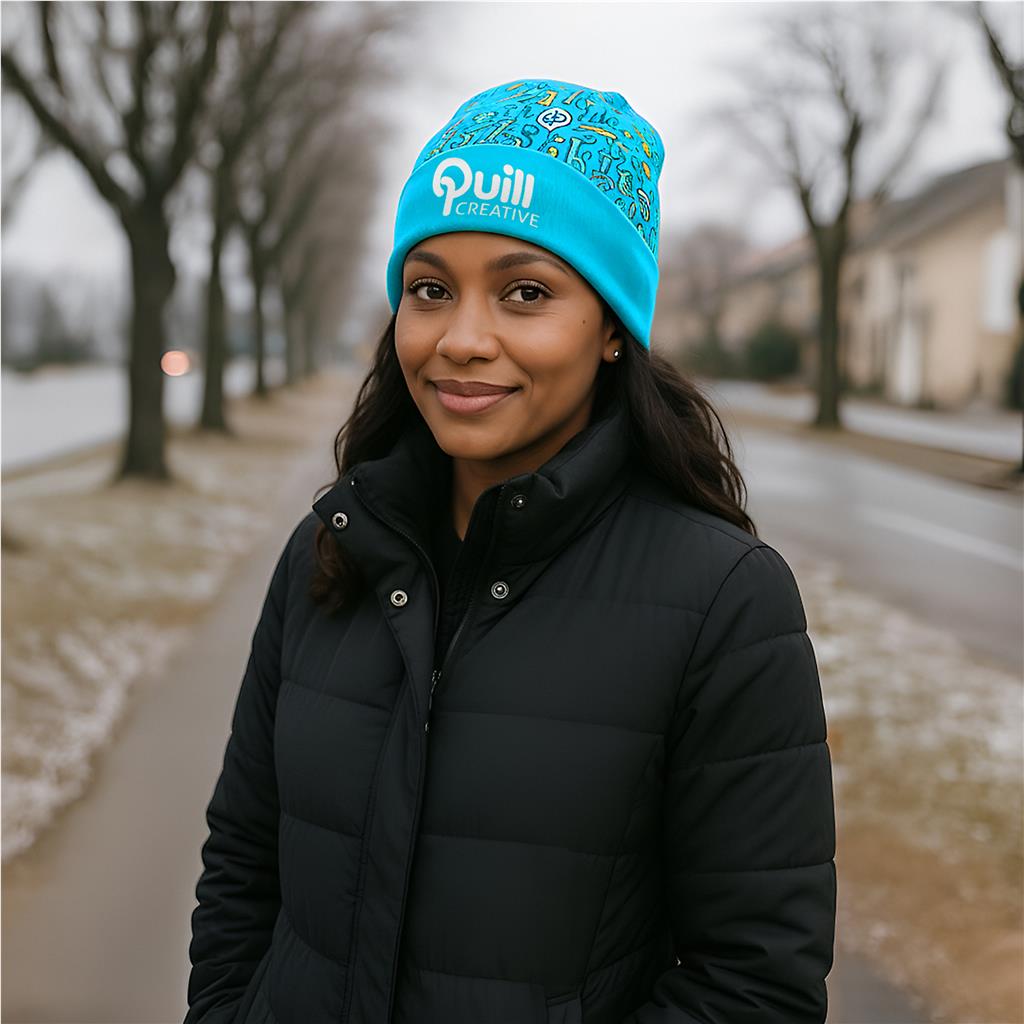 Pre-Printed Sample Custom Snowflake Polar Fleece Beanie BLACK - Beanies and Scarves