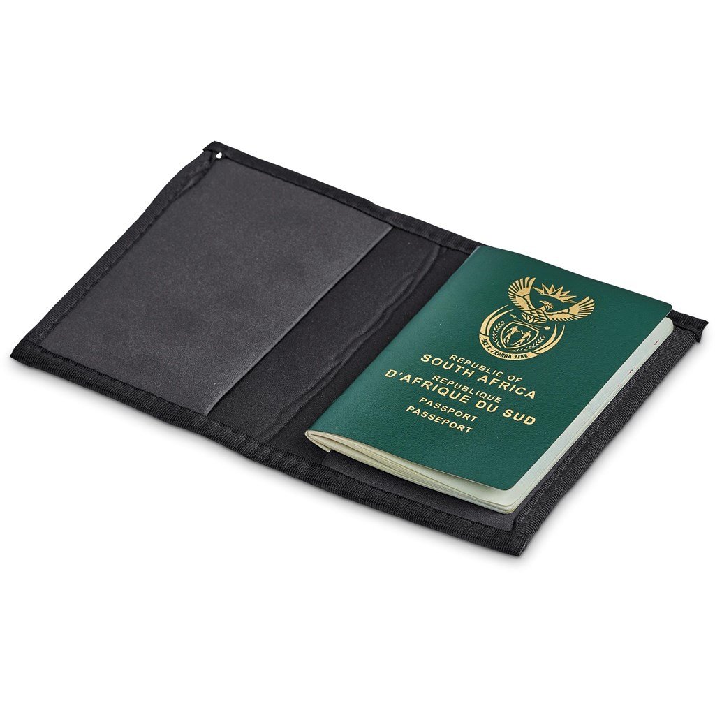 Pre-Printed Sample Custom Zambezi Neoprene Passport Cover BLACK - Travel Accessories