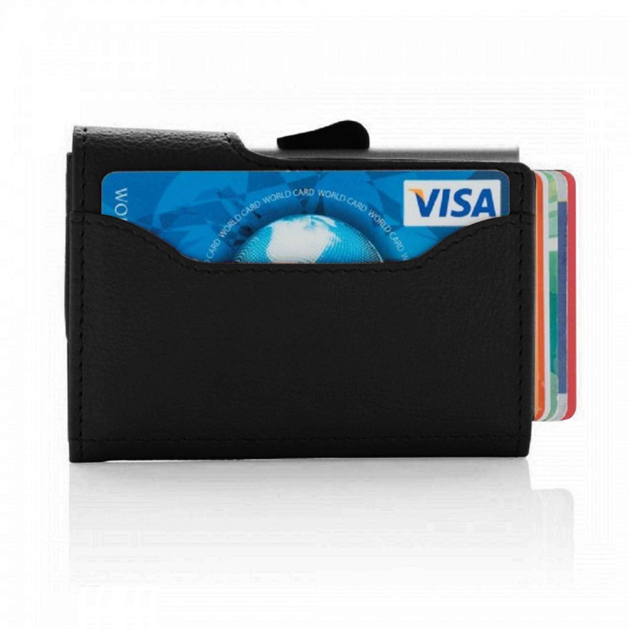 Card holder and wallet showing back card pocket